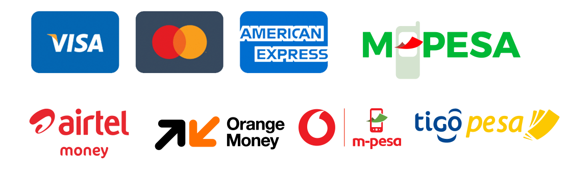 Accepted payment methods: M-Pesa, Visa, Mastercard, American Express